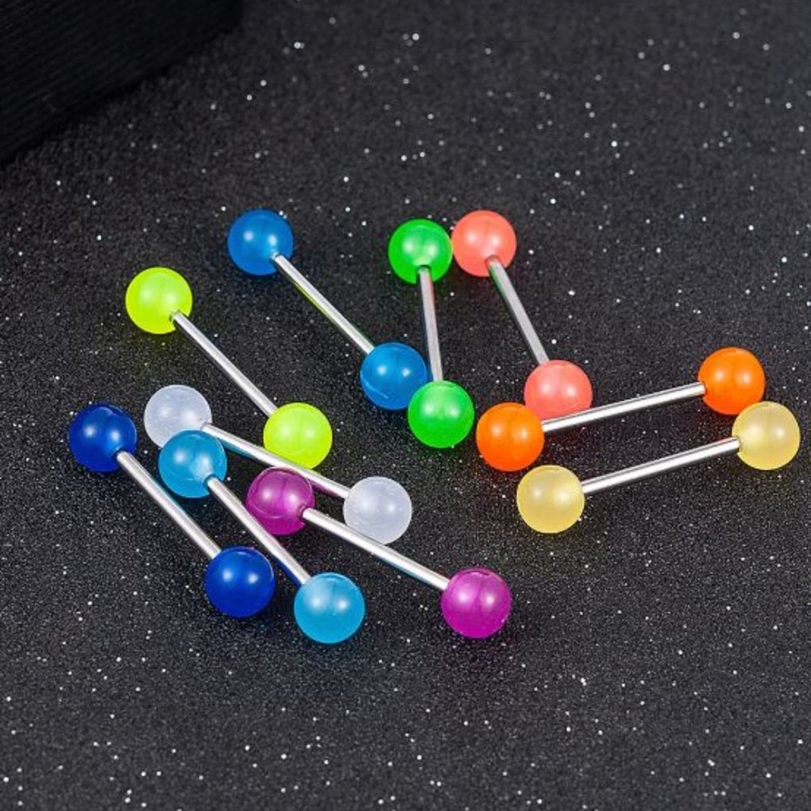 Set Of 10 Barbell Tongue Rings In Different Colors